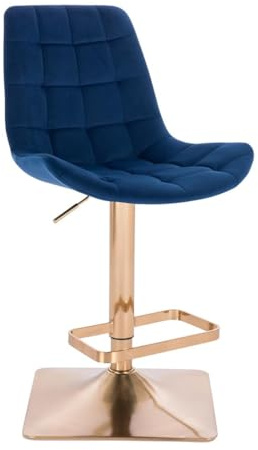 NORDFORM DESIGN Barhocker Velours Voss Blau 360° Drehbar Höhenverstellbar Mit Samt Lehne Stahl Gestell - Quadratisch Gold Belastbar Bis 125 Kg