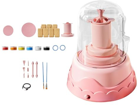 CarpNettore Tornio Elettrico per Ceramica, Tornio per Ceramica Portatile per Bambini, Principianti, Velocità Regolabile, Kit per Lavori Artistici con Utensili Man, Rosa
