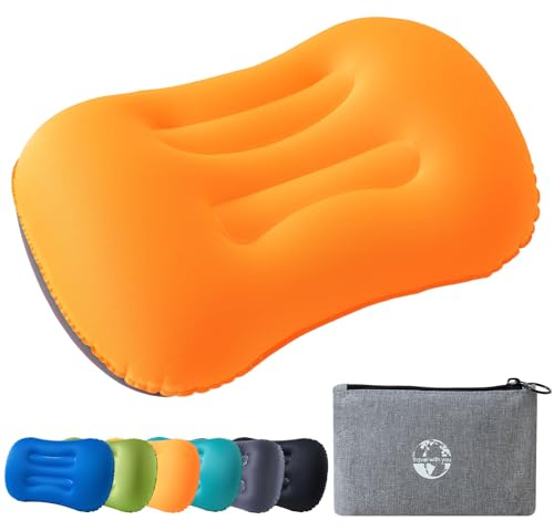 JetsCush Campingkissen Aufblasbar Ultraleicht Reisekissen Strandkissen | Ergonomisch Luftkissen klein verpackbar für Camping Wandern Trekking Reisen Strand Orange