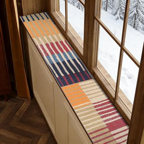 Vibeo Tappetino per Davanzale Elegante Copri Davanzale a Righe, Tappetino Stretto per Sedile della Finestra, Tappetino Impermeabile in Pelle per Finestra a Bovindo(Style C,140x15cm(55x6in))
