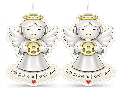 Duftbaum Auto Schutzengel 2er Set – Auto Lufterfrischer Duftanhänger mit Spruch Ich passe auf dich auf – Geschenkidee Autofahrer