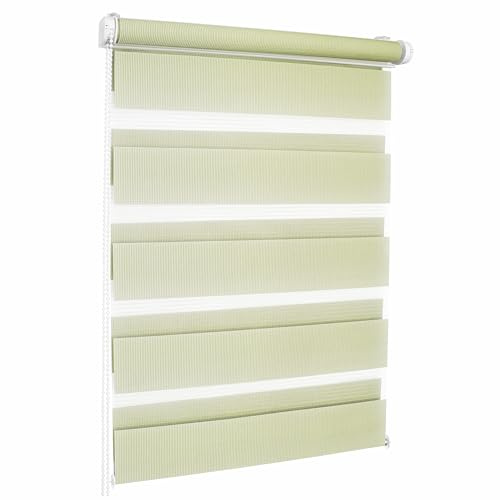 Print Cycero packaging Doppelrollo Klemmfix ohne Bohren 95 x 150 cm, DuoRollo, Rollo für Fenster und Türen - Fensterrollo - Zebrarollo, Lichtdurchlässig & Verdunkelnd - Grün