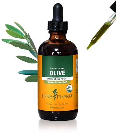Herb Pharm Certified Organic Olive Leaf Liquid Extract Drops for Immune System Support, 4 Oz
