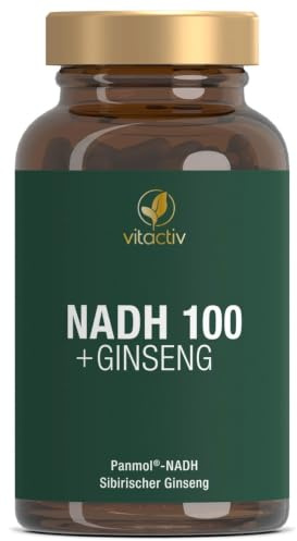 VITACTIV NADH 100 + Ginseng - Biologisch aktives PANMOL® plus sibirischer Ginseng - Stabilisiert, vegan - 60 Kapseln