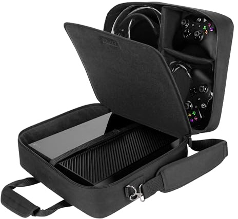 USA Gear Tragetasche für Gaming Konsolen - Schutz Konsolentasche mit Schultergurt und Unterteilbaren Fächer für Zubehör und Games – Kompatibel mit PlayStation 4, Xbox One und Mehr Konsolen