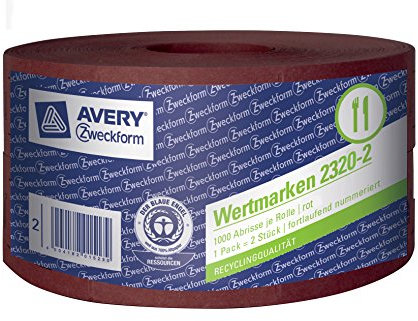 AVERY Zweckform 2320-2 Getränkemarken (auf Rolle, fortlaufend nummeriert) 2 x 1000 Bons rot