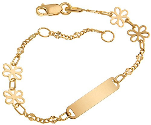 Silberketten Store Kinder/Baby Gravurarmband Blumen - 375 Gelbgold - Länge wählbar von 12-16cm