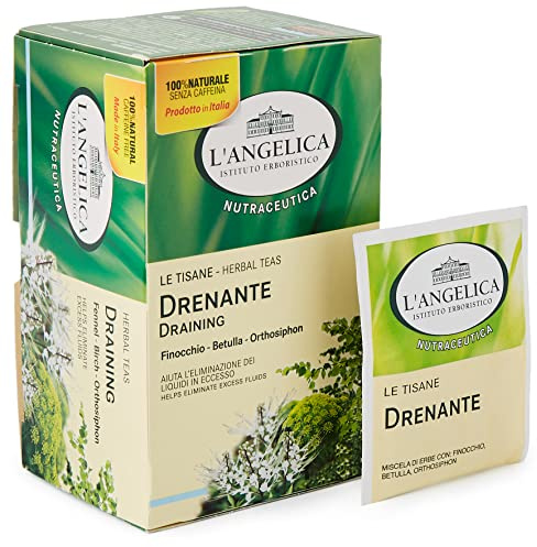 L'angelica, Tisana Drenante, Tisana Funzionale Che Favorisce il Drenaggio e L'Eliminazione dei Liquidi in Eccesso Grazie a Ortosiphon e Finocchio - Confezione da 18 Filtri