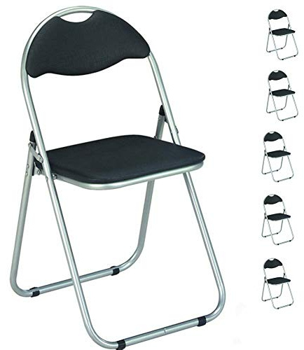 BAKAJI Set 6 Pezzi Sedie Imbottite Pieghevoli Salvaspazio Colore Nero Struttura Silver Sedia Metal