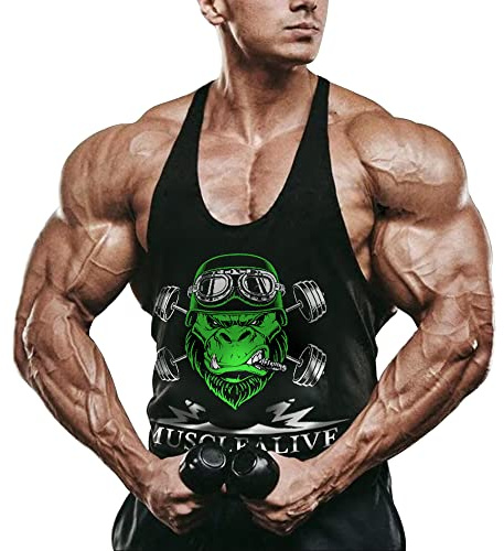 Muscle Alive Uomo Fitness sotto Maglie Sportive Canotta Bodybuilding Palestra Allenarsi Stringer Vest Arch Man Nero XL