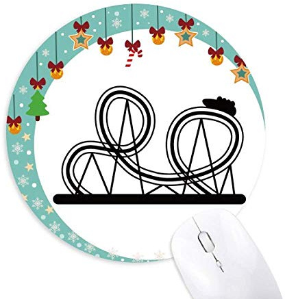 Black Roller Coaster Amusement Park Silhouette Mouse Pad Jingling Bell Round Rubber Mat