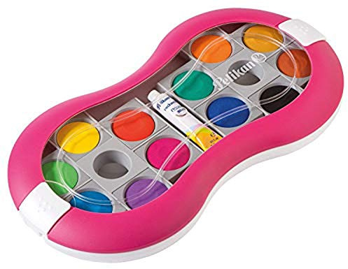 Pelikan Deckfarbkasten Space+ 735 SP/12 mit 12 Farben und 1 Tube Deckweiß (Magenta Komplett-Set)