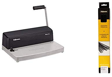 Fellowes Metal 25 Encuadernadora manual de espiral metálico, uso ocasional + 6004301-25 espirales metálicas para encuadernar, paso 5:1, 59 agujeros, 16 mm, color negro