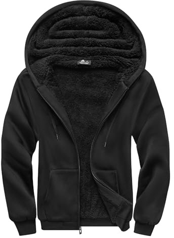 SCODI Hoodies for Men Heavyweight Fleece Sweatshirt - Full Zip Up Thick Sherpa Lined Hooded Sweatshirts Black X-Large