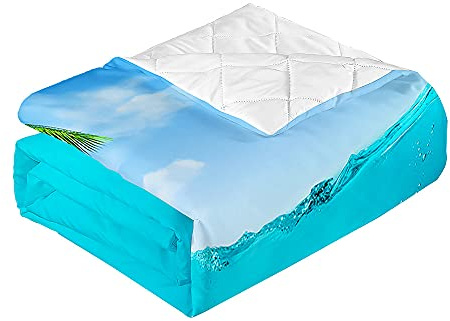 Surwin Tagesdecke Bettüberwurf Steppdecke für Doppelbett Einzelbett, Mikrofaser Wattiert Gesteppt Bettdecke 3D-Strandwellen Dünne Tagesdecken mit Ultraschall genäht (Meerwasser,220x240cm)