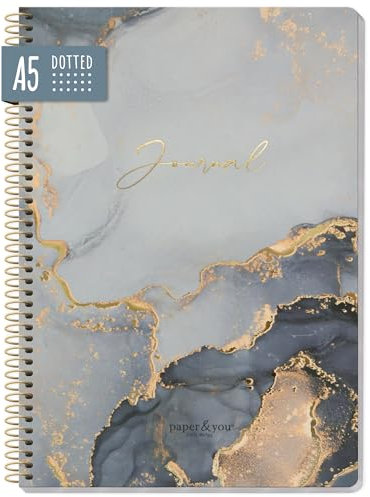 paper&you® dotted Journal A5 mit Spiralbindung Grey Marble 160 Seiten, Notizbuch gepunktet mit Spirale, College-Block, Spiral-Block, Notizblock - nachhaltig & klimafreundlich
