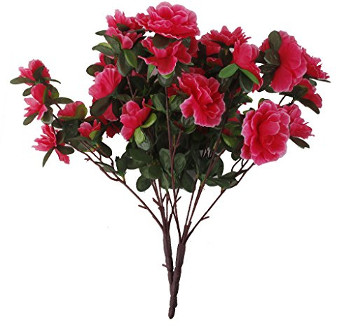 2 mazzi di fiori artificiali azalea finti bouquet per matrimoni e decorazioni per la casa rosa rossa