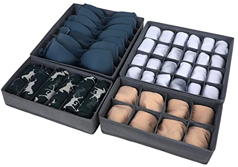 NIBESSER Organizer Cassetti per Biancheria Intimas Set da 4 Salvaspazio Armadio Rigido Piegevole per Reggiseno Separatori per Armadio Stabile Organizattore Armadio Antimuffa