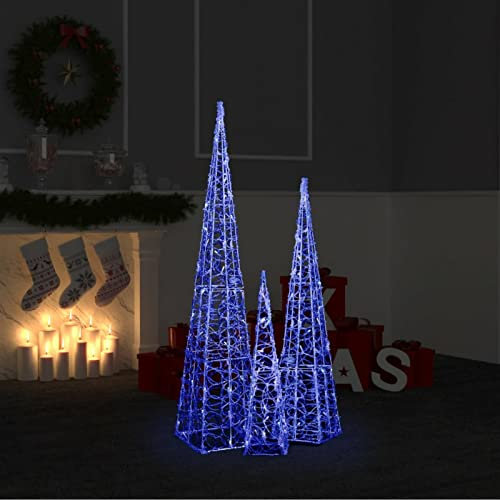 Tidyard LED-Leuchtkegel-Set Acryl Deko Beleuchtung mit 8 Verschiedene Lichteffekte Weihnachtskegel Christmaslicht für Weihnachten Innen Außen Blau 60/90/120cm