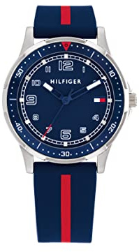 Tommy Hilfiger Orologio con Movimento al Quarzo a Tre Lancette per i Giovani con Cinturino in Silicone Blu Navy - 1720036, Navy Blue and Red