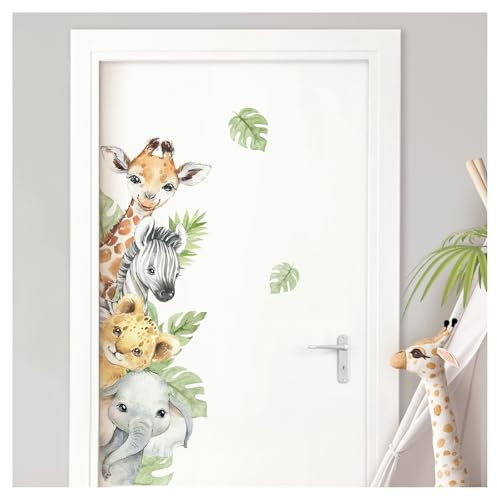 DEKO KINDERZIMMER Wandtattoo Türaufkleber Wandsticker Dschungeltiere für Kinderzimmer Safari Tür-Sticker Wandaufkleber Deko DK1004-2
