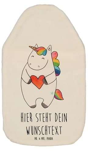 Mr. & Mrs. Panda Wärmflasche personalisiert Einhorn Herz - Weiß