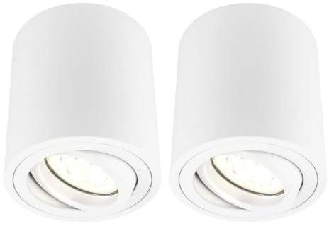 Ledvion 2er Set LED Aufbauspot Weiss Rund 3W Warmweiss dimmbar | mit Leuchtmittel geliefert; fuer Decke Flur Kueche und Wohnraum