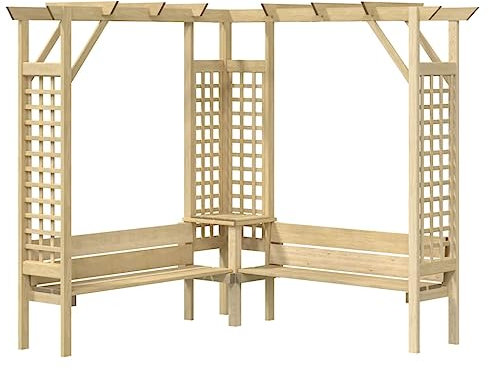 PURADAY Pergola da Giardino Angolare con Panca in Legno di Pino Impregnato 190x190x200 cm Pergola Cortile Forma Base Stabile Piante Rampicanti Decorazione della Terrazza Zona di Riposo