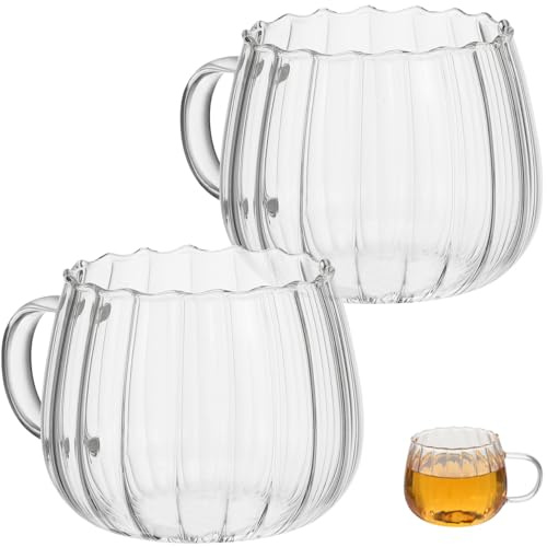 PRETYZOOM Lot de 2 tasses à café en verre pour Halloween, citrouille, tasse à thé transparente, tasse à expresso, tasse à soupe, bol à céréales pour boissons chaudes et froides, 350 ml