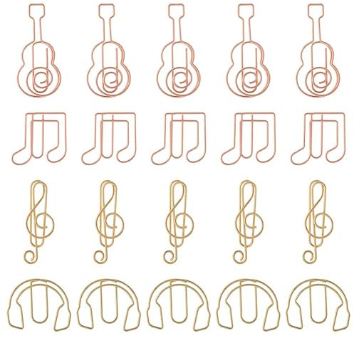 GORGECRAFT 48Stk 4 Stile Gitarren-Büroklammernhalter Lustiger Musiknoten-Lesezeichen-Markierungs-Büroklammern Musical-Serie Roségold-Markierung Dokumentenorganisation Für Büro Schule Notizbuch