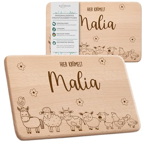 KIDSMOOD - Frühstücksbrettchen mit Wunschnamen - Individuelles Hier Krümelt Brettchen mit Gravur - Personalisierte Geschenke Kinder und Baby mit Namen