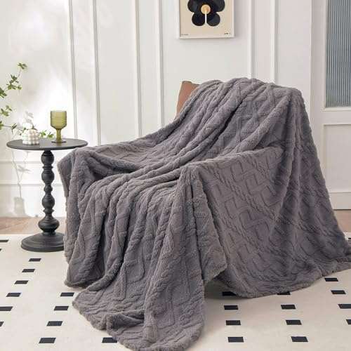 QOFLY Kuscheldecke Flauschig Decke Dunkelgrau - Fleecedecke 150x200 cm XL Warme Sofa Decken, Kuschlige Wohndecke Weich Wohnzimmer Blanket Couchdecke für Winter