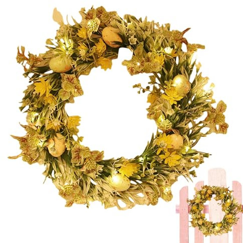 Osterkränze für die Haustür, Osterfrühlingskranz | Bunter Blumen-Ei-Kranz mit LED-Lichtern | Niedliche Eier und Bunte Blumenkränze verschönern Ihre Haustür, Ihren Kamin, Ihr Büro oder Ihr