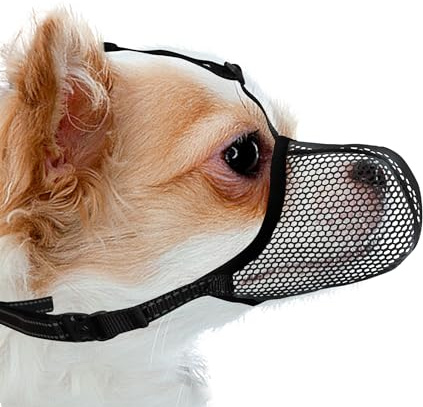 JOYPAWS Maulkorb für Hunde, atmungsaktiv, weich, für extra kleine Hunde, verhindert Bellen, Beißen, Kauen, reflektierender, Verstellbarer Korbmaulkorb für Dackel, Schwarz, Größe XS