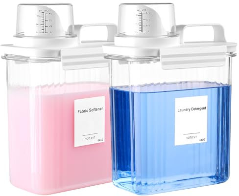 VOTLEVT 64OZ Liquid Laundry Detergent Dispenser, Laundry Soap Dispenser, Clear Plastic Fabric Softener Holder and Container, Laundry Room Organization and Storage, 2 Pack