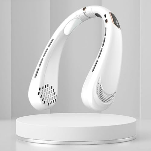 ReachMall Mini ventilateur tour de cou à suspendre, mains libres, sans pales, chargement USB, design casque personnel avec 5 vitesses pour le sport, les voyages, l'extérieur et l'intérieur (blanc)
