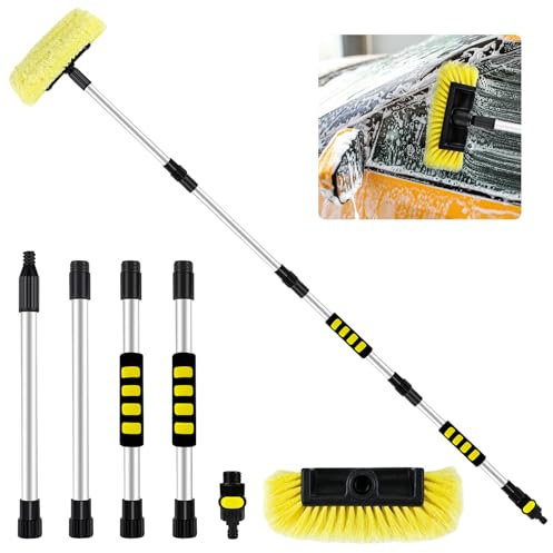 Spazzola per lavaggio auto da 150 cm con setole morbide da 25,4 cm, manico lungo, spazzola per la pulizia di auto, SUV, camper, barca con interruttore on/off, perfetta per pulire rivestimenti di casa,