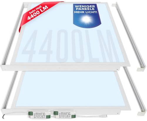 LECOM 2x LED Panel 62x62 Kaltweiß 6000K 4400lm Extra Hell LED Deckenleuchte | LED Deckenleuchte Tageslicht mit Aufbaurahmen. Ideal für private und gewerbliche Räume. Aufputzmontage an glatten Decken.
