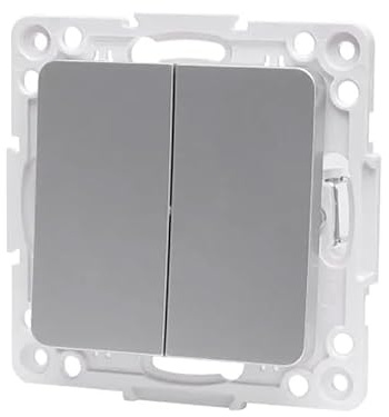 Silverplatta för enkelriktad strömbrytare med två infällda nycklar. Perfekt för att modernisera och ge en elegant touch till dina elinstallationer hemma.