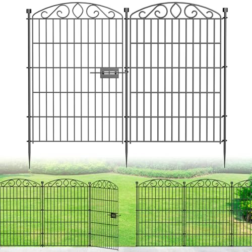 12 Panel Garden Fence with Gate - 36in H x 24.9ft L, No Dig Rustproof Metal Tall Animal Barrier for Dogs Rabbits, Decorative Outdoor Border for Yard, Patio, and Flower Beds