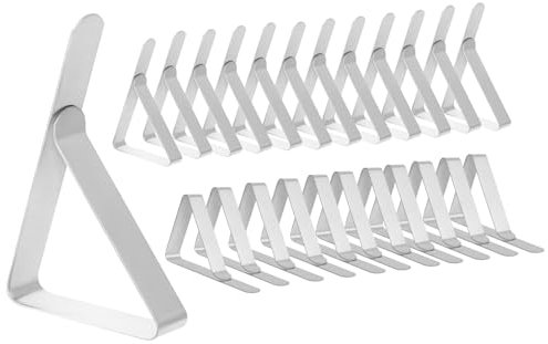 Flearitzo Pinzas para Mantel 24 Clips para Mantel de Acero Inoxidable Sujeta Manteles antiviento picnics y Fiestas（Plateado）