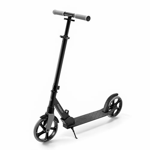 Kinderkraft FREELY up to 100 kg, Scooter, Foldable Scooter, for Children from 5 years and Adults, large 20 cm PU Wheels, Adjustable Handlebar height from 82 cm to 105 cm, Black