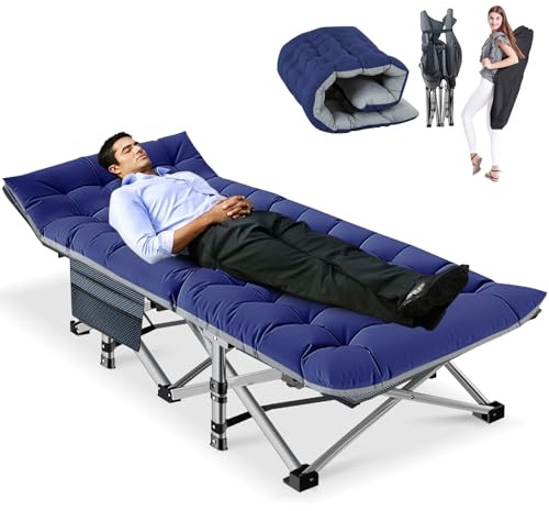 Obqer Klappbares Campingbett mit Matratze und Seitentaschen, 200KG Belastbarkeit Klappbett Gästebett, Stahlrahmen und Oxford Tuch Feldbett Klappbar, 190 x 71 x 36 cm, für Garten Büro Camping Pool