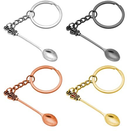 VILITI 4 Pcs Spoon Necklace,Mini Medicine Spoons Keychain Ket Kit,Spoon Pendant Necklace Gifts,Charm Christmas Small Gift,Alloykeyring Nucklaces Gold,for Festival Sugar Tea Canape Tableware