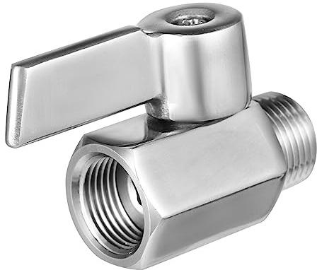 Kleiner Kugelhahn aus Edelstahl 304 mit Sechskantgriff | 1 Stück, Silberfarben, für Öl Wasser und Gas, Feine Verarbeitung, ein Funktion