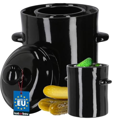KOTARBAU® Gärtopf 2,5 L, Rumtopf mit Deckel & Wasserrinne, Sauerkrauttopf | Gärfass für Sauerkraut & Gurken, Gärbehälter, Steintopf zum Einlegen, Kimchi Topf zum Fermentieren, Steinzeug, Schwarz