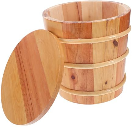 Gatuida Holz Reisdampfer-eimer Reiswaschschüssel Reismischwanne Mit Deckel Runde Sushi-reisschüssel Reisfass Für Küche Und Zuhause