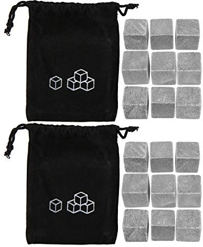 Whisky Stones Vino refrigerador Cubos de hielo reutilizable Accesorios de barra de superficie lisa de mármol natural para amantes del vino 18 piezas 2 sets