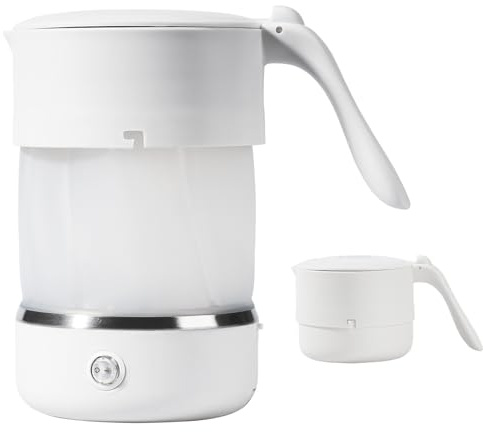 Foldable Electric Kettle – 500ML Portable Travel Kettle, BPA-Free Silicone Water Boiler with Stainless Steel Bottom, Dual Voltage 110-240V for Travel, Camping & Coffee