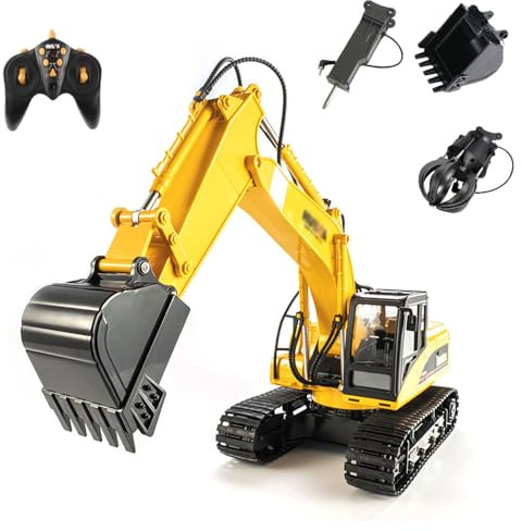 QIYHBVR 3-in-1-Fernbedienungsbagger-Spielzeug, RC-Bagger Im Maßstab 1/14, 16-Kanal-Upgrade, Voll Funktionsfähige Baufahrzeuge Mit Werkzeugbrecher Und Elektrischem Greifer